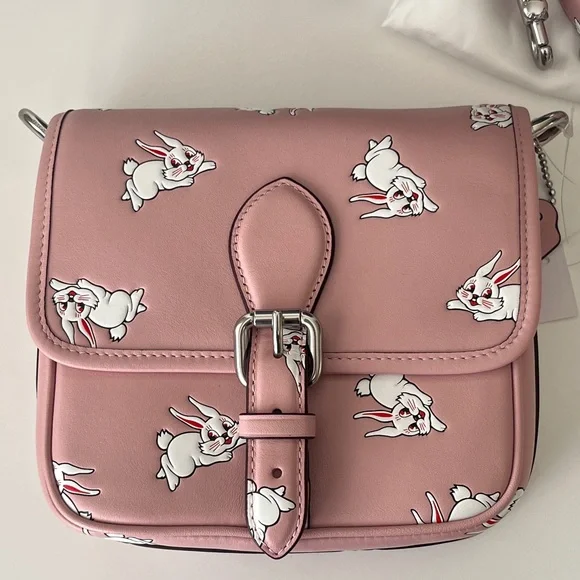 Coach x White Rabbit Pink Frankie Messager 19 Bag Crossbody With Rabbit Print - Picture 2 of 9